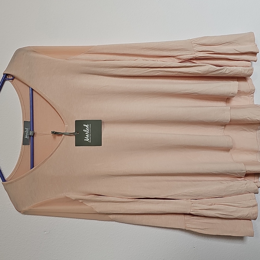 NWT Long Sleeve V Neck T-Shirt Ruffles On Wrists  Shear Shoulder Sz Large